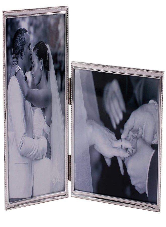 LEADEX Vertical Horizontal Combo- Double 5 by 7 Inch Metal Folding Picture Frames-(1 Landscape and 1 Portrait Style) (Silver) - Image 1